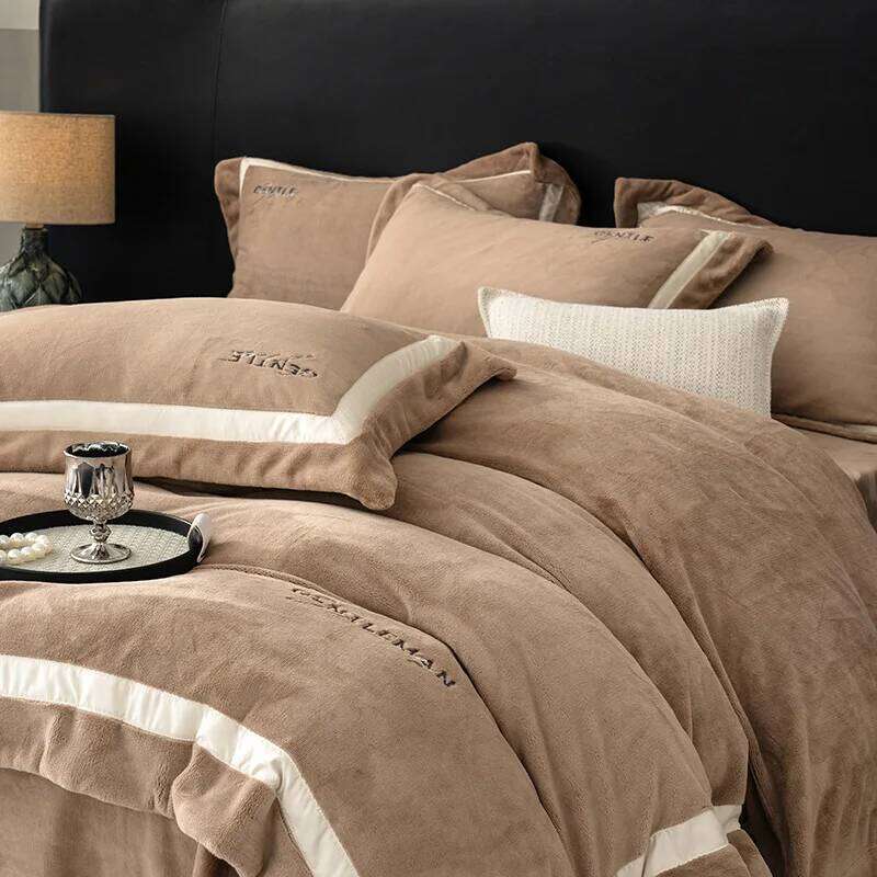 Customizable Nordic style milk embroidered four-piece set thickened double-sided fleece bed sheet quilt cover W260302