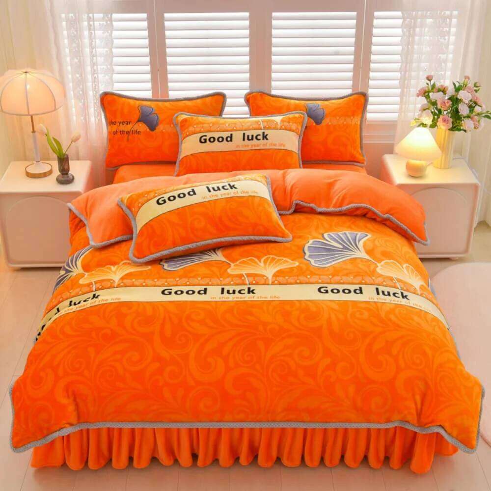 Winter Class A Milk Four-Piece Set Thickened Warm Fleece Home Anti-static Duvet Cover Bed Sheet King Queen Bedding Sets W260302