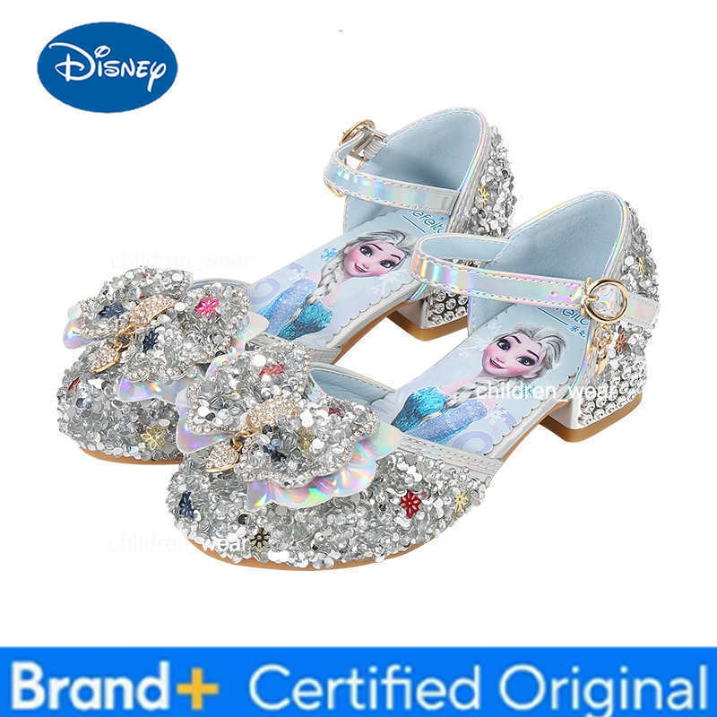Disney Girls Princess Heeled Shoes Fashion Crystal Leather Shoes for Kids Show Performance H260303