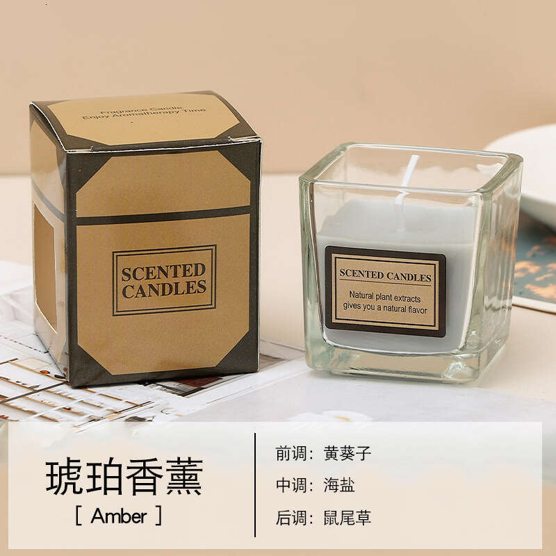 Candy Color Internet Celebrity Fragrance Glass Square Cup Bedroom Home Incense Ornament Fresh Wholesale Aromatherapy Candle W260303