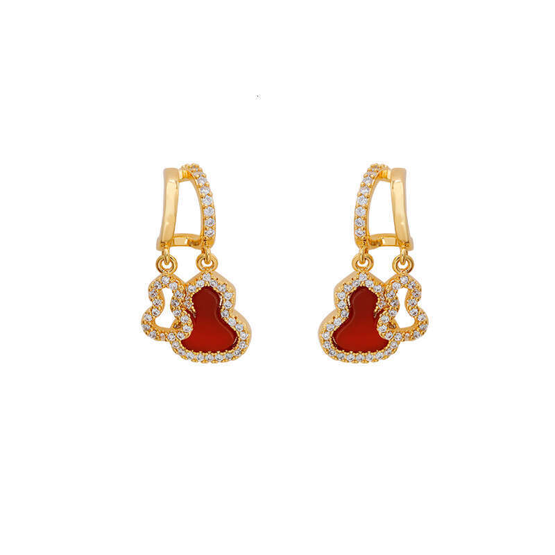 Luxurious Red Agate Gourd Earrings For Women Unique Design With Tassels