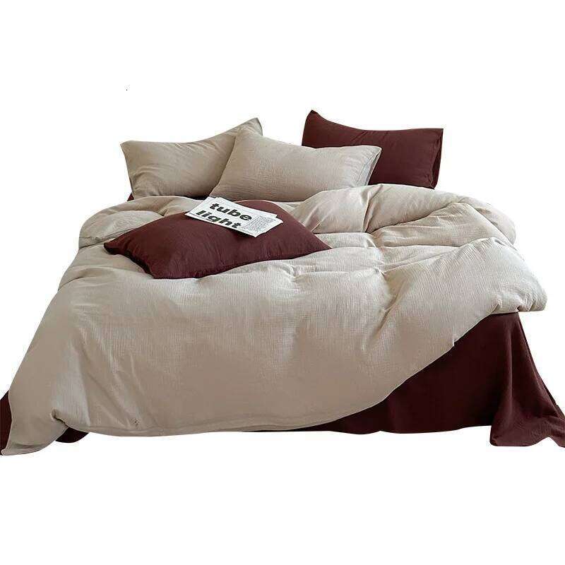 Customizable Japanese Class A double-layer yarn solid color four-piece set, sheet quilt cover, bed and breakfast W260302