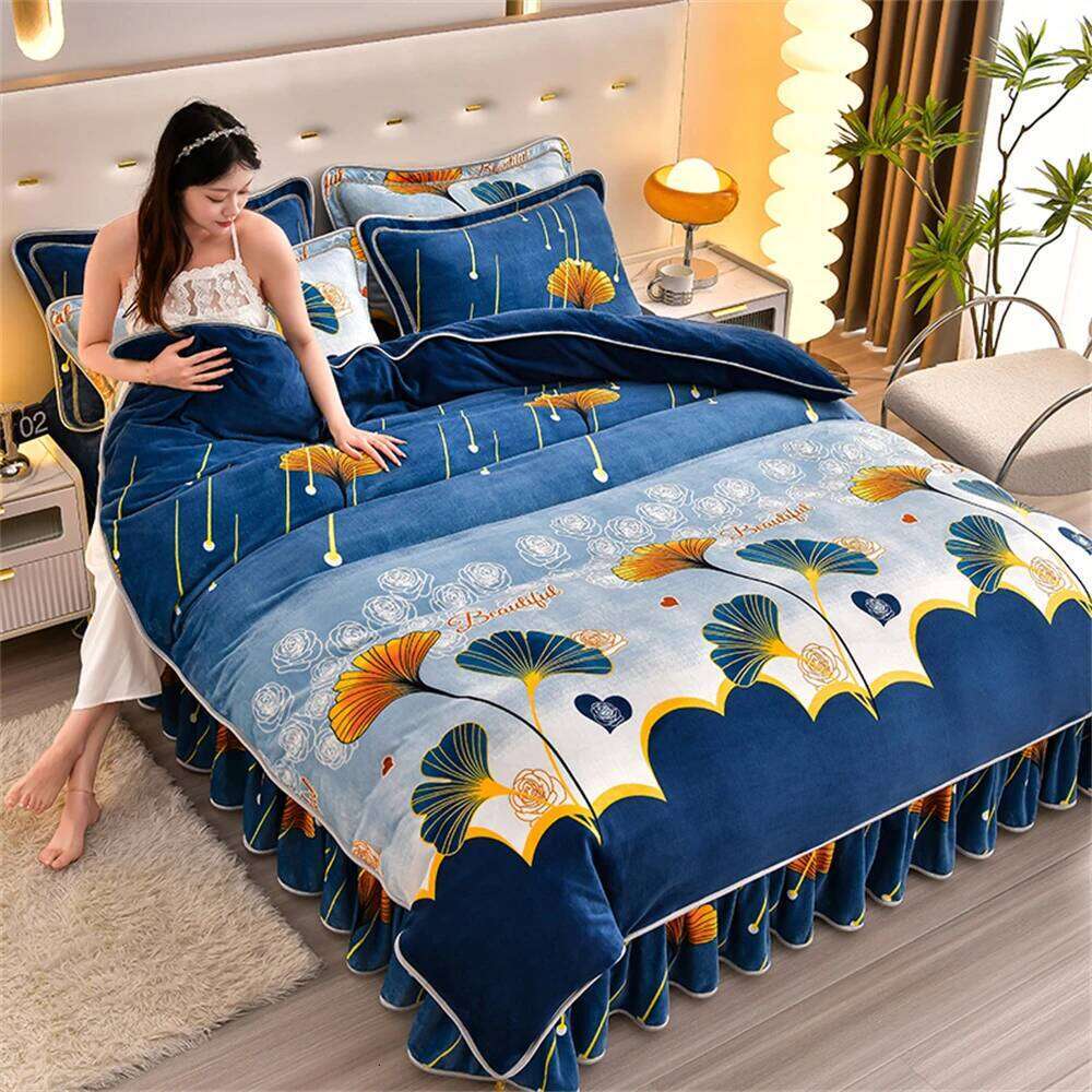 Light Luxury Class A Milk Four-Piece Sets Winter Thickened Bedding Set Warm Fleece Home Anti-static Duvet Cover Bed Sheet W260302 W260302