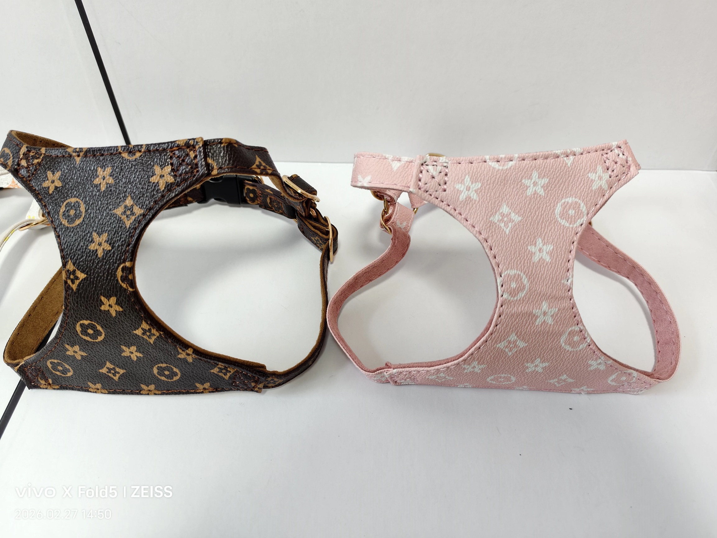 LV Chic Printed Dog Walking Gear - Collarless Step-On Vest & Comfort Fit Belt for All Dogs