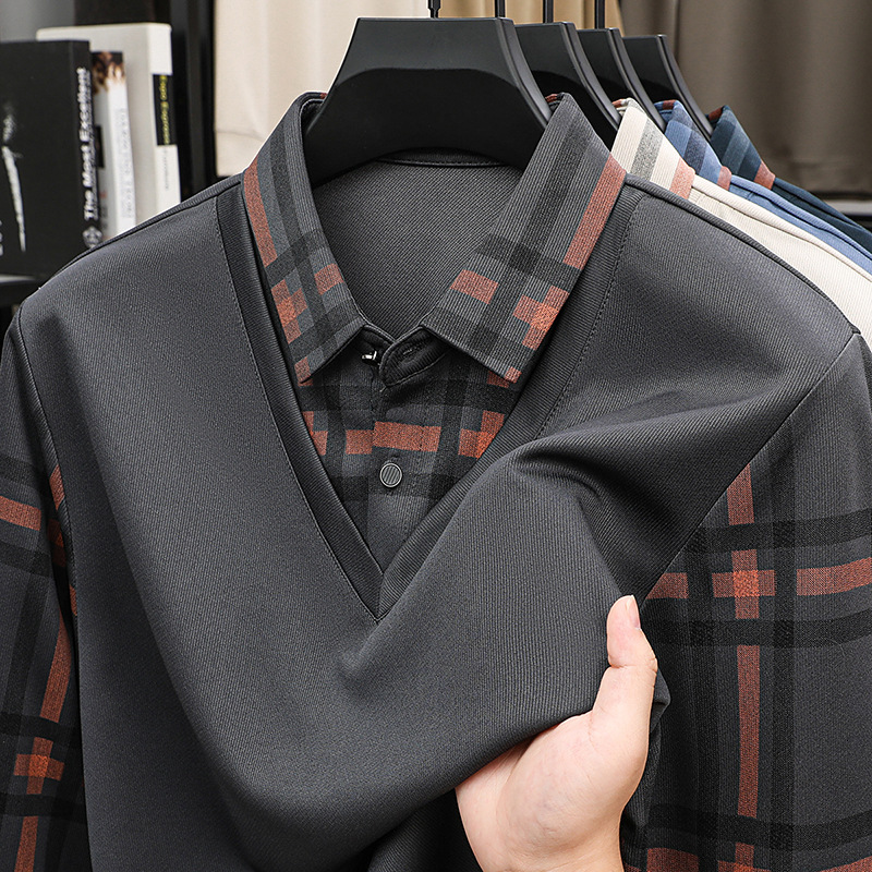 Luxury Brand Designer Clothes Spring And Autumn Mens Turn-Down Collar Faux Two-Piece POLO Shirt Business Mens Top With Plaid Sleeves T-Shirt For Men I