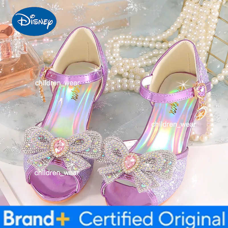 Disney Summer Girls Sandals With Heel Fashion Rhinestone Shiny Glitter Shoes Children Princess Bowtie Pearl Dancing Shoes H876 H260303