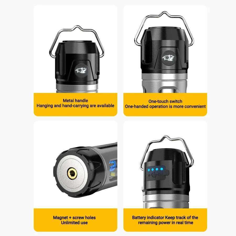 Portable 800mAh Rechargeable Battery Smooth Brightness Control 6 Light Modes Metal Hook IPX4 Splashproof Compact Lantern S260302