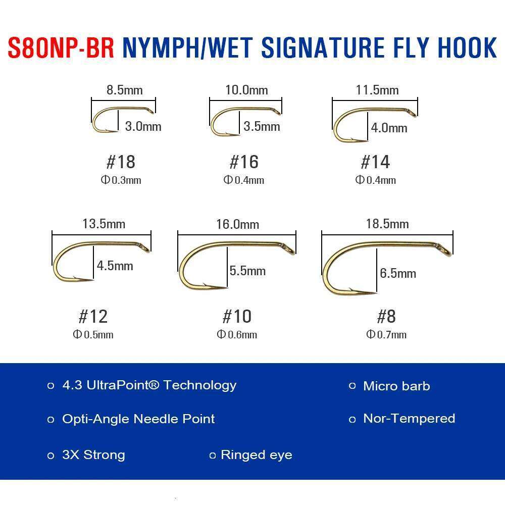 Mustad 30pcs Barbed Fly Fishing Tying Bronze Color Caddis/Eggs/Nymph/Streamer/Dry/Wet Hook for Trout Salmon Steelhead Bass Z260228