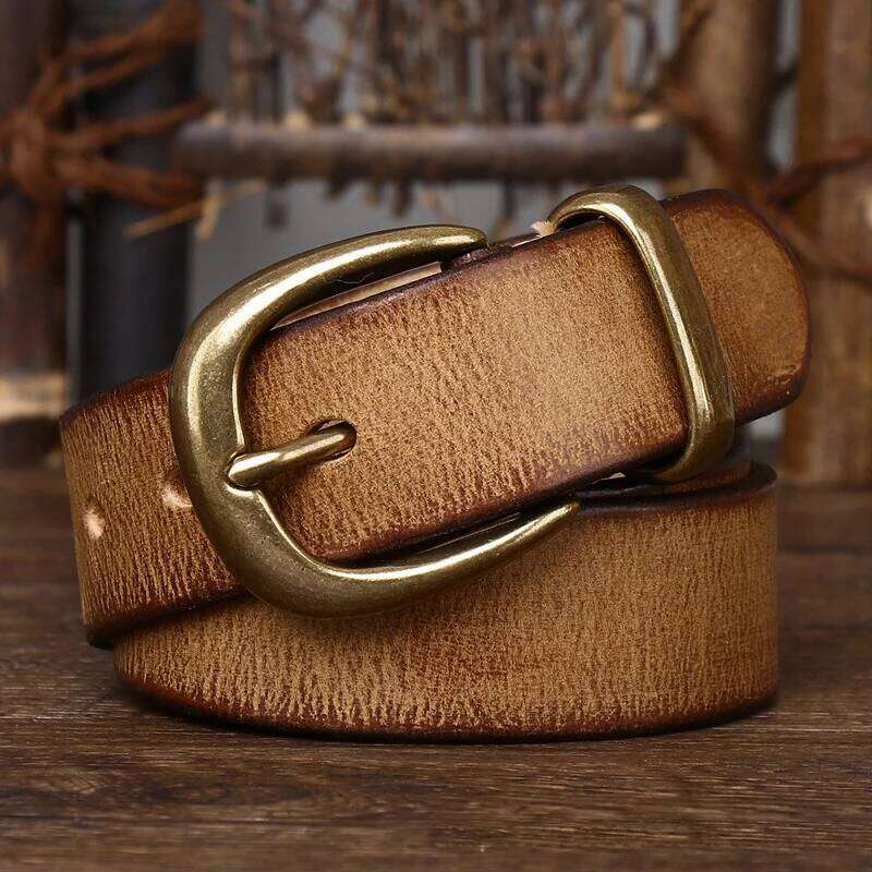 Unisex 3.3cm Men and Women Real Genuine Leather Vintage Female Luxury Copper Buckle Belt Male High Quality Jeans Strap S260228