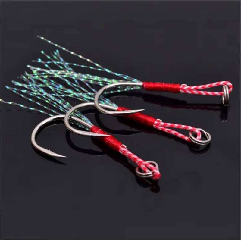 10/20/30Pcs Hook Jig Double PairHooks Barbed Thread Feather Accessories High Carbon Steel Fishing Lure Slow Jigging Z260228