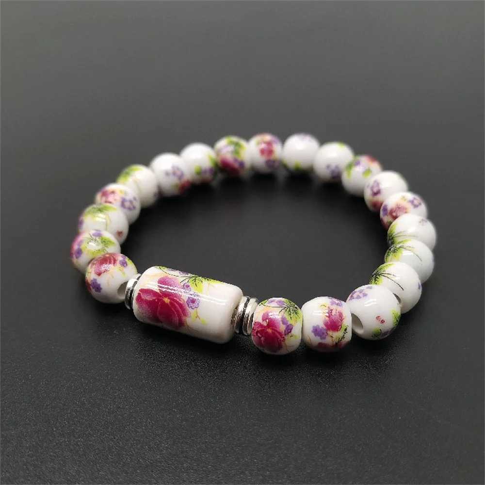 b21 Blue and White Porcelain Stretch Bead Bracelet for 8MM Ceramic Sunflower Plum Blossom Bead Bracelet Collect Jewelry Gifts H260303