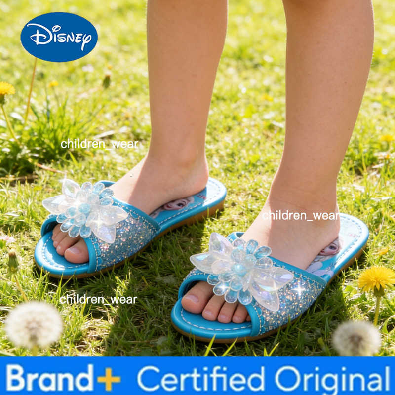 Disney Childrens Sandals Fashion Frozen Elsa Princess Pink Blue Rhinestone Shoes Shiny Soft Sole Non Slip Girls Sandals H260303