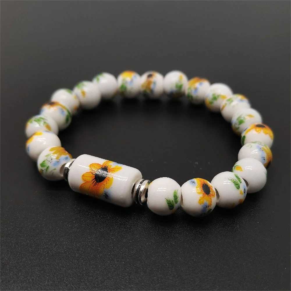 b21 Blue and White Porcelain Stretch Bead Bracelet for 8MM Ceramic Sunflower Plum Blossom Bead Bracelet Collect Jewelry Gifts H260303