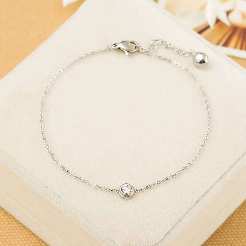 New personalized and simple titanium steel bracelet, 18K rose gold single diamond set zirconium women's bracelet C260303
