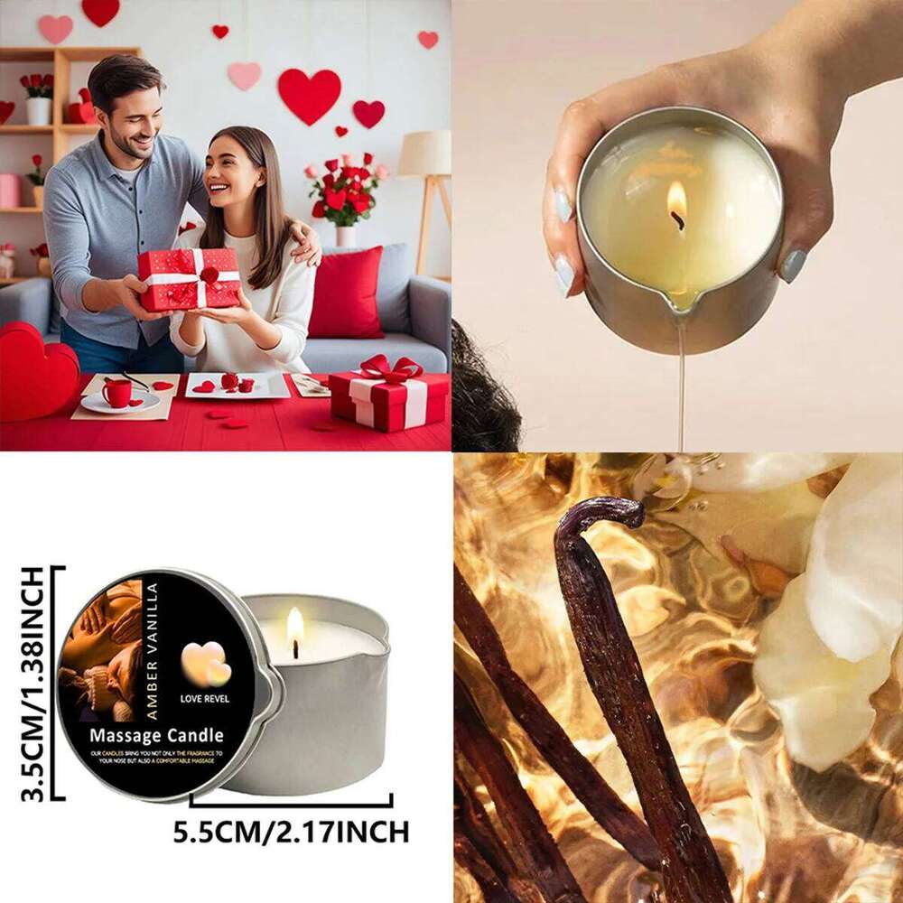 Massage Oil Candle, 2oz Vanilla Amber Aromatherapy with Soy Wax, Moisturizing Christmas Decoration for Home, Gift Candle Holders W260303