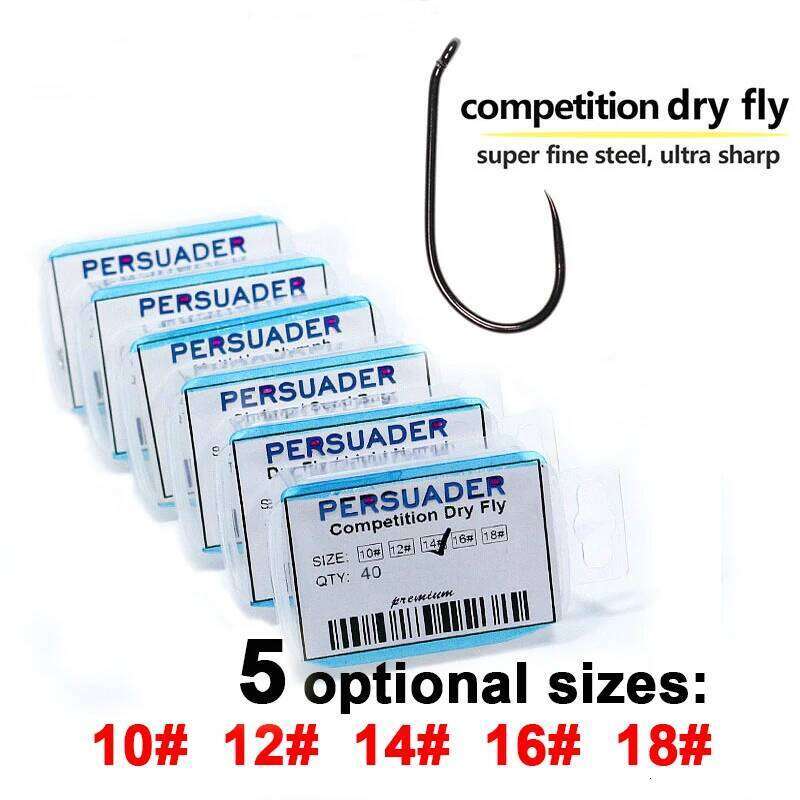 40pcs boxed professional dry fine wire high quality fishing for trout flies barbed/barbless fly tying hooks Z260228