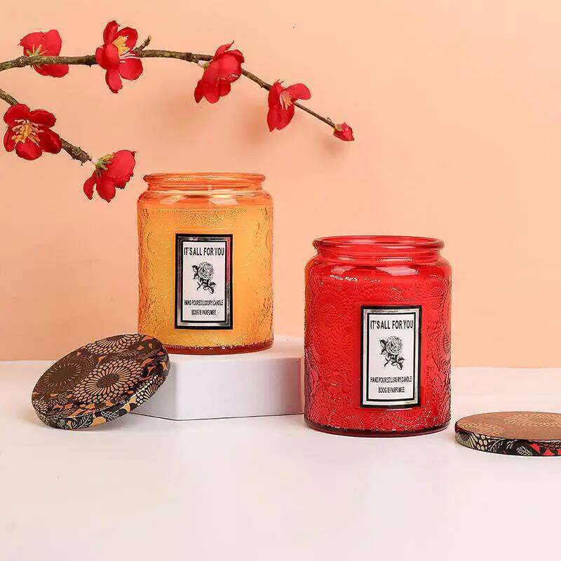 Aromatherapy Creative Relief Glass Cup Smokeless Handmade Soy Wax Jar Fragrance Souvenir Candle W260303