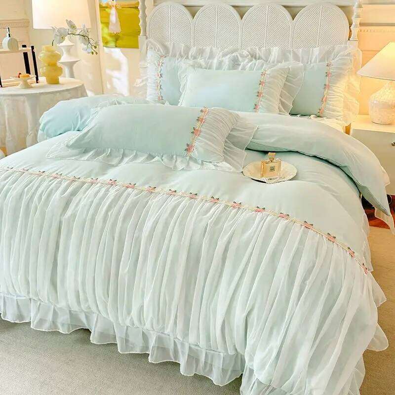 Light Luxury French Four-piece Bedding Set Washed Cotton High-grade Fairy Solid Color Bed Sheet Quilt Cover W260302