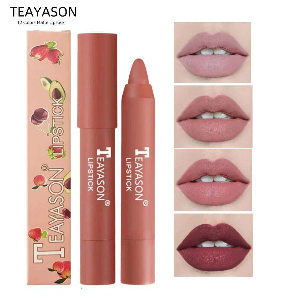 TEAYASON Nude Velvet Matte Lipstick Long Lasting Moisturizing Lip Crayon High Pigment Rotate Lipsticks Pen Woman Cosmetics H260302