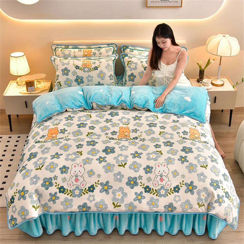Class A Bedding Milk Fleece Winter Warm Thickened Anti-static Duvet Cover Bed Sheet Home King Queen Soft Four-Piece Set W260302