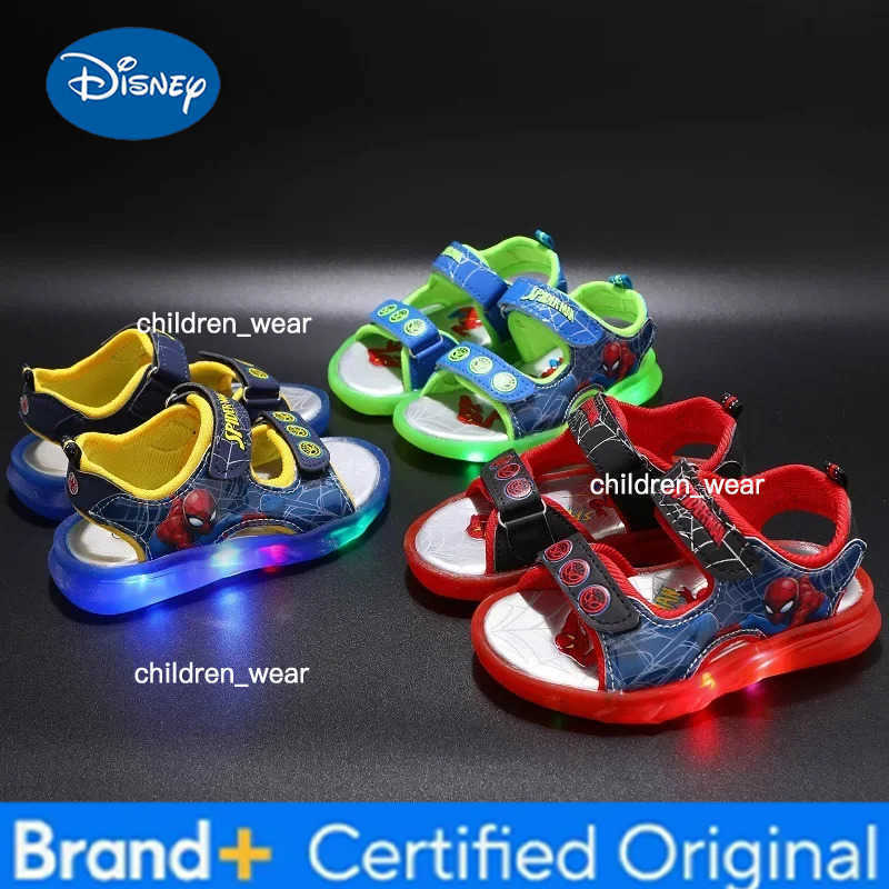 Disney Marvel Boys Girls Spider-Man Princess Led Light Up Luminous Sports Sandals Summer Kids Sandals Non-slip Toddler Shoes H260303