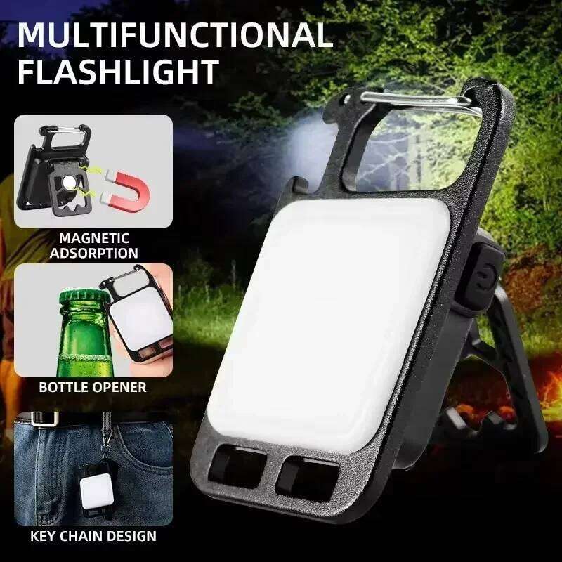 Rechargeable Flashlight COB Work Multi- Magnetic Portable Emergency Light Bottle Opener Keychain Outdoor Camping S260302