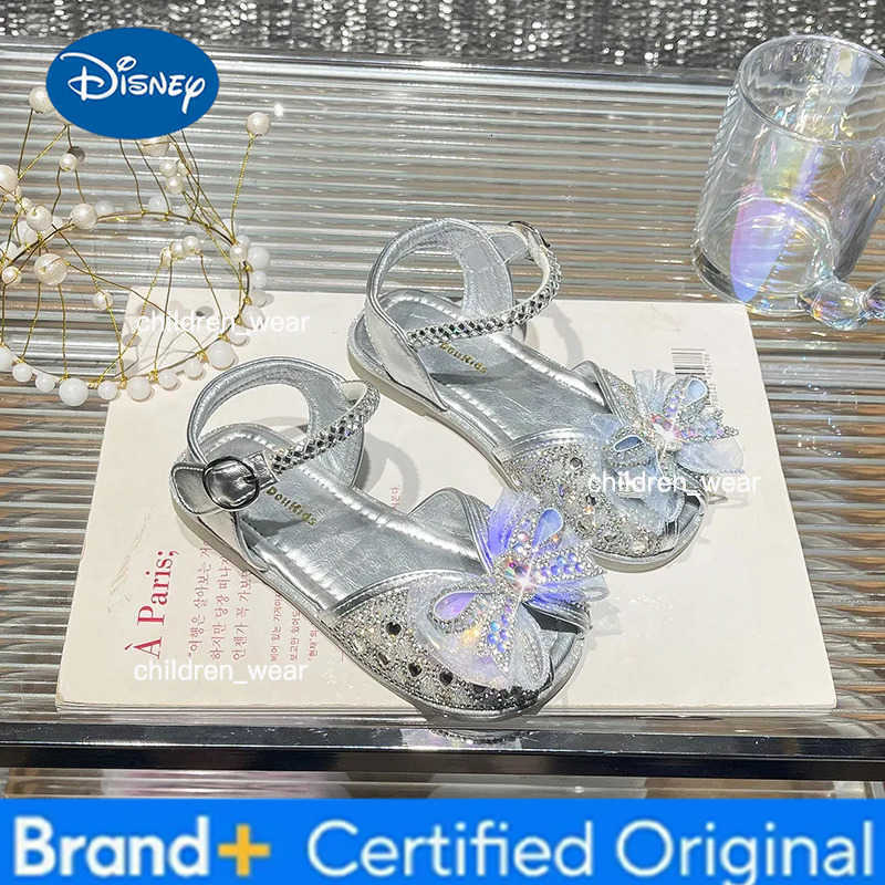 Disney Thread Rhinestone Soft Flat Shoes Girls Sandals Butterfly Luminous Shoes Childrens LED Princess Shoes Fashion Cute Non Slip H260303