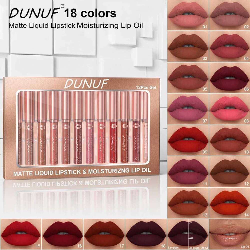 DUNUF 12 Pcs Matte Lipstick Lip Gloss Waterproof Long-lasting Easy Coloring Beginner Friendly Non-stick Cup Shape Non-fading Moi H260302