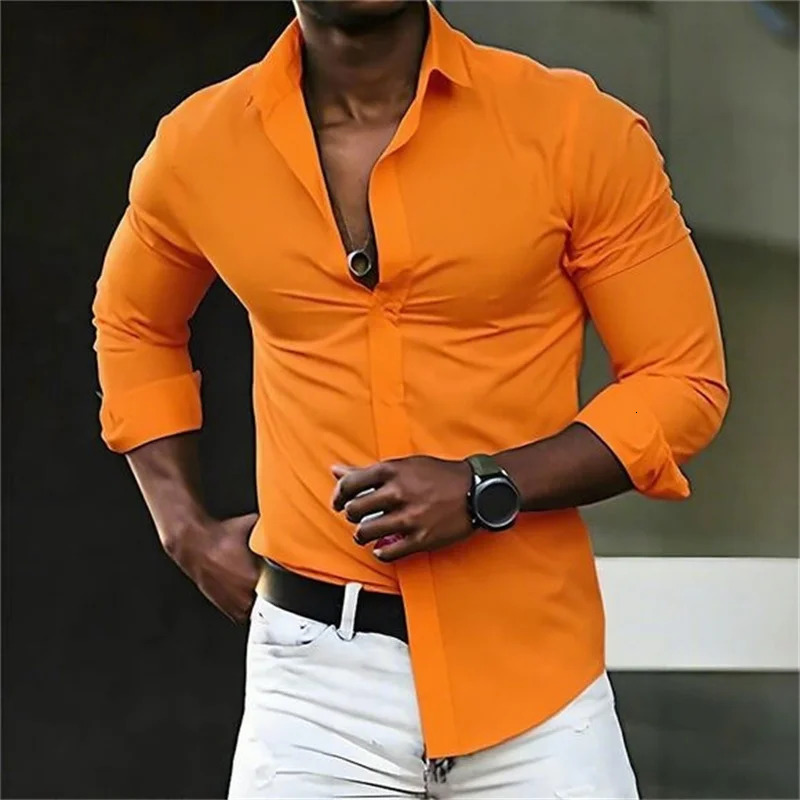 mens shirt solid color long sleeve casual fashion black and white multi-color optional all seasons business mens shirt 260227
