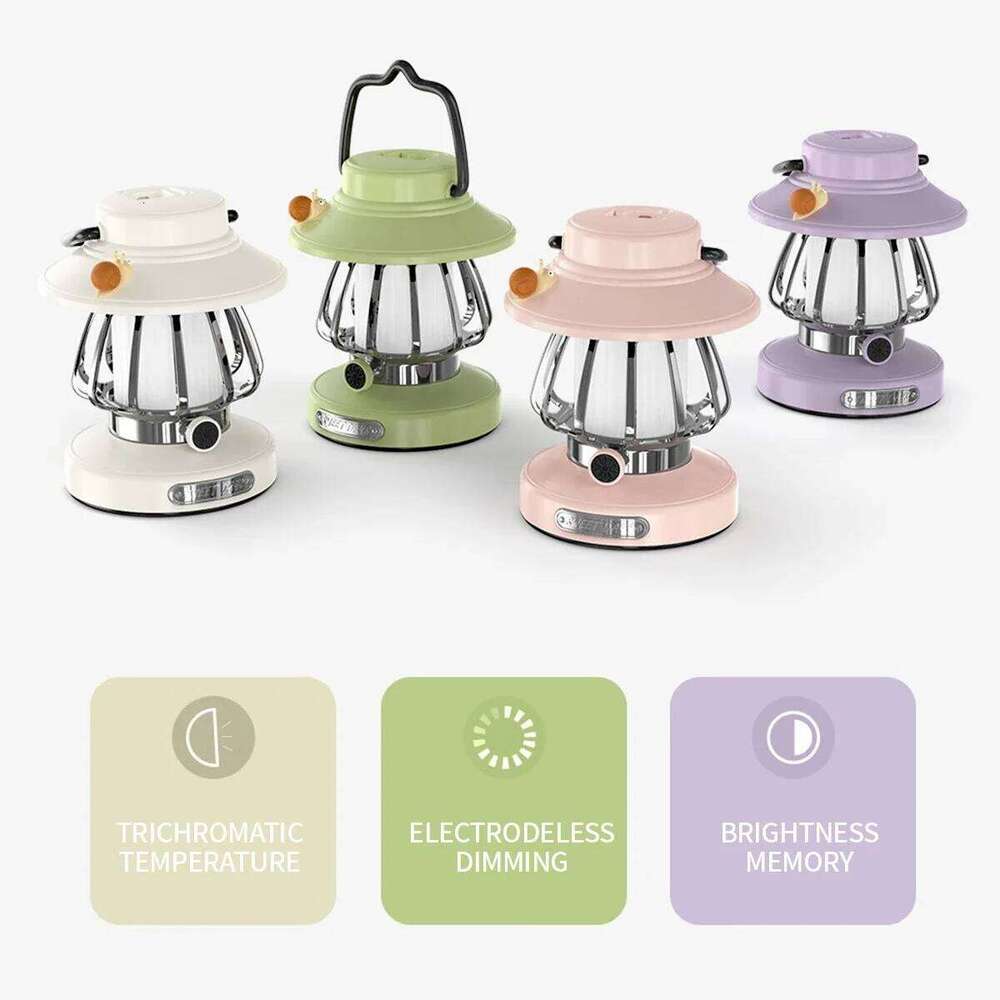 1pc Cartoon Snail Retro Portable Hanging Night Lamp USB Charging Decoration Light For Courtyard, Camping S260302