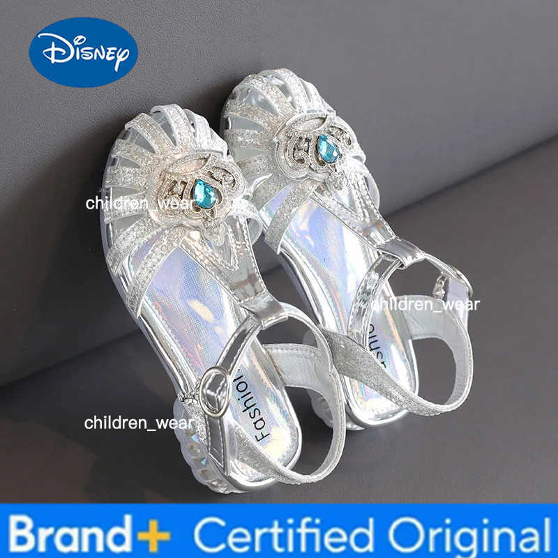 Disney Girls Princess Sandals 2024 New Summer Crown Baby Soft Sole Childrens Crystal Shoes H260303