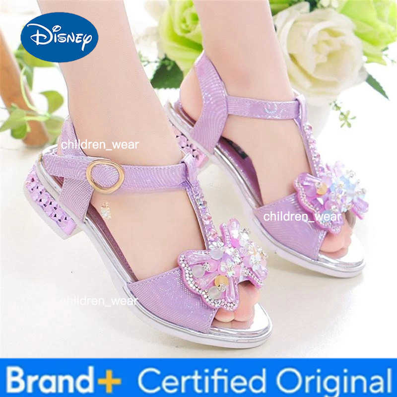 Disney Girls Flat Heel Sandals Kids Girls Spring Summer Little Kids Princess Dress Bow Fashion Teenage Shoes H260303