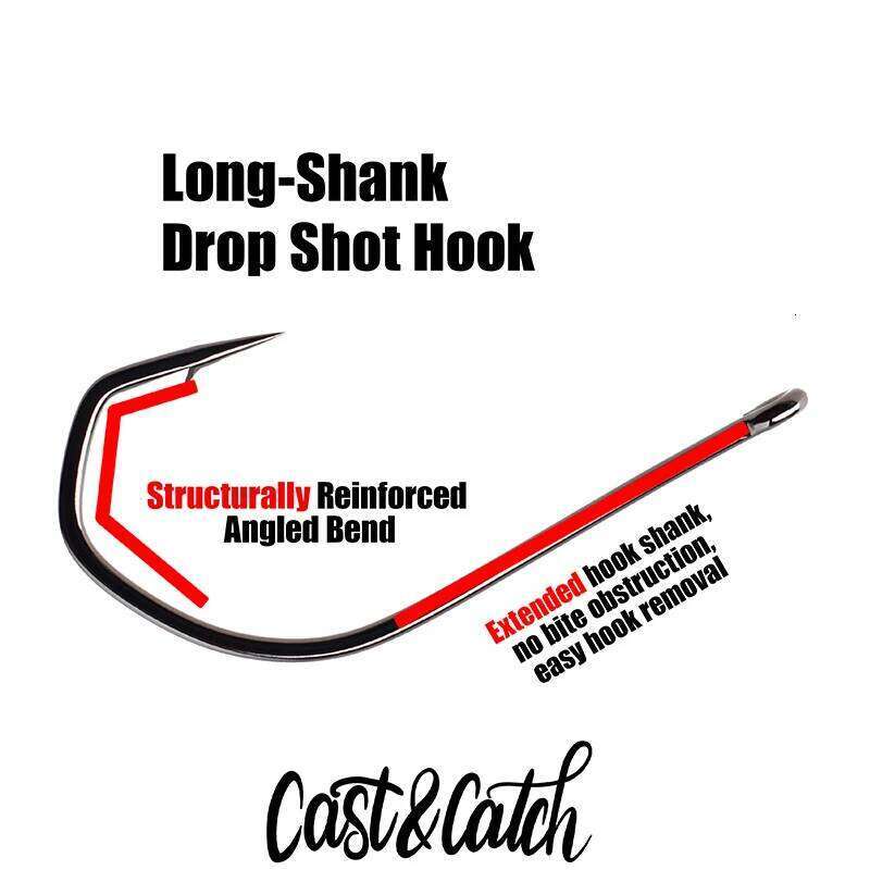Cast&Catch Long Shank Dropshot Hooks 10pcs Barb High Carbon Alloy Steel Locking Curve Bass Freshwater Fishing Tack Z260228