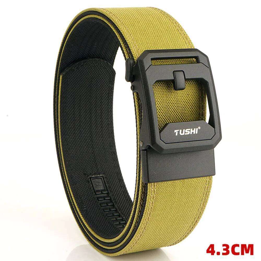 TUSHI Brand 4.3 Wide Thickened gun hanging double-layer nylon cloth belt versatile casual outdoor tactical automatic buckle mens S260228
