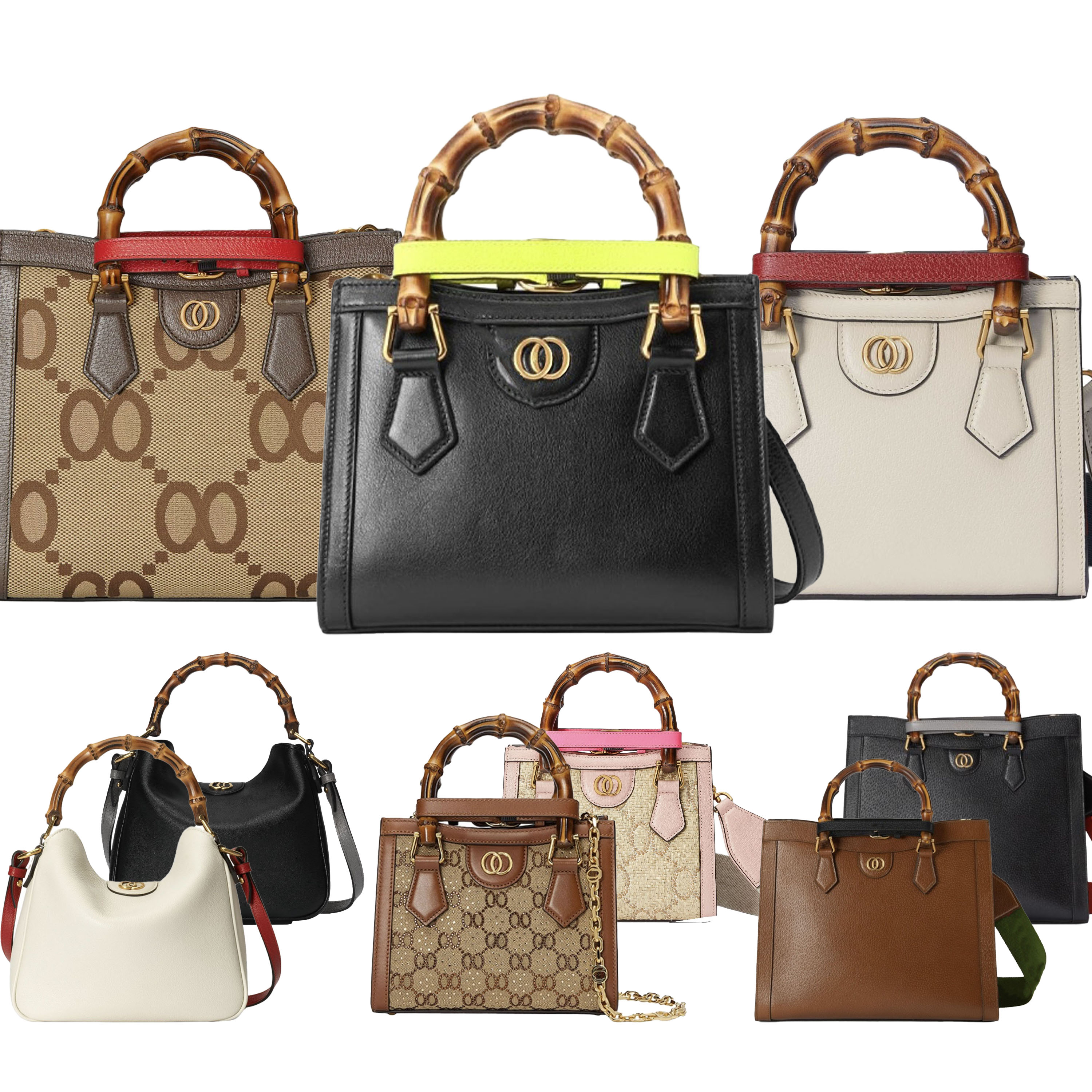 Diana Bamboo Joint Bamboo Joint Handle Gold Logo Multi-color Buckle Leather Tote Bag Shopping Bag Shoulder Bag Crossbody Bag Handbag