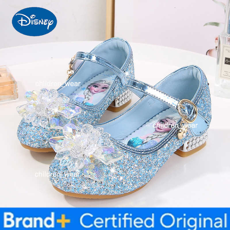 Disney 2024 Spring New Childrens Shoes Ice And Snow Romance Princess Elsa Shoes Girls Fashion Sandals Crystal Princess Shoes H260303