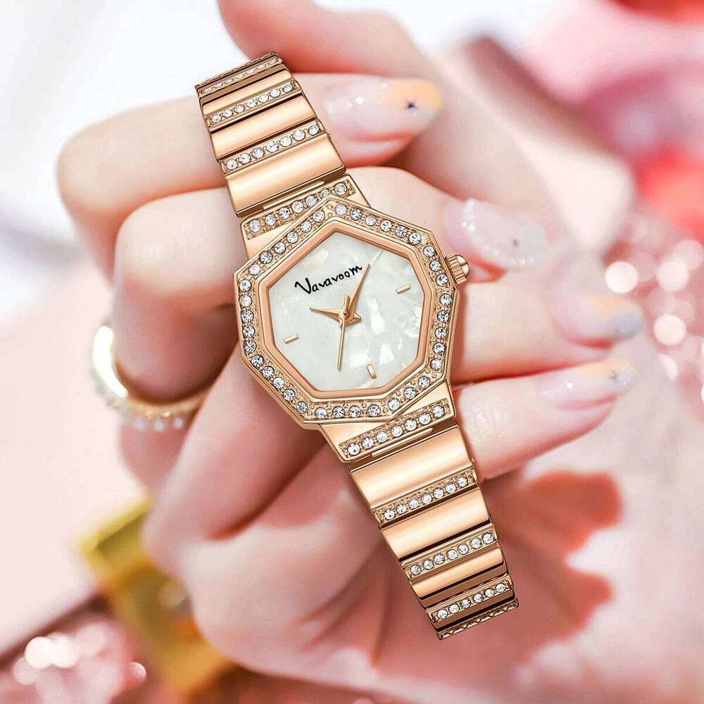 2025 New Women Watch VA VOOM Brand Original Fashion Polygon Gorgeous Rhinestone Gold Calendar Quartz Wristwatch montre femme XJ260303