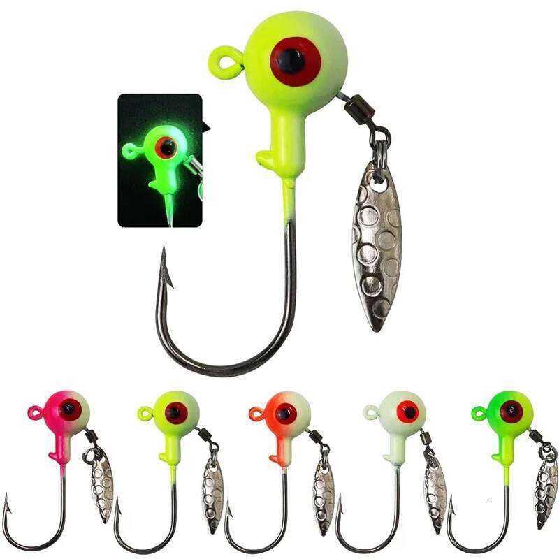 20pcs Underspin Heads Crappie Bass Jig Hook Lure 1/8 3/16 1/4 3/8 oz Accessories Fishing Supplies Glow In The Dark Z260228