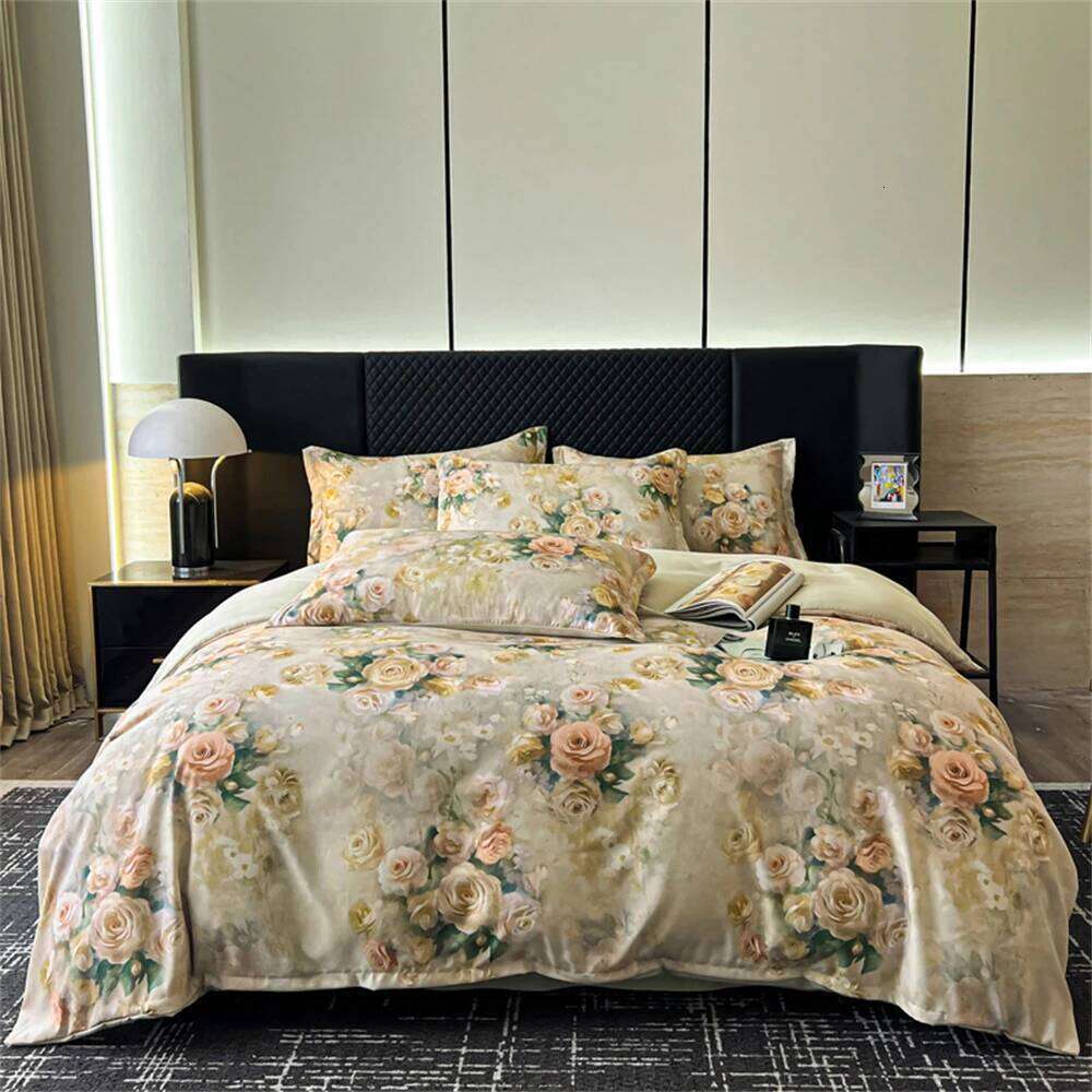 Flower Printed Bedding Soft Luxury Bedroom Decor Duvet Cover Comforter Pillowcase Bed Sheet Washed Cotton Four Piece Set W260302