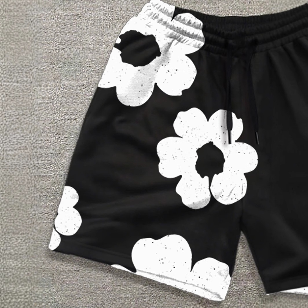 2026 Luxury Brand Designer Clothing Men's Summer Black And White Floral Print Shorts Trendy Fashion Casual Sports Shorts New Versatile Spring Sum
