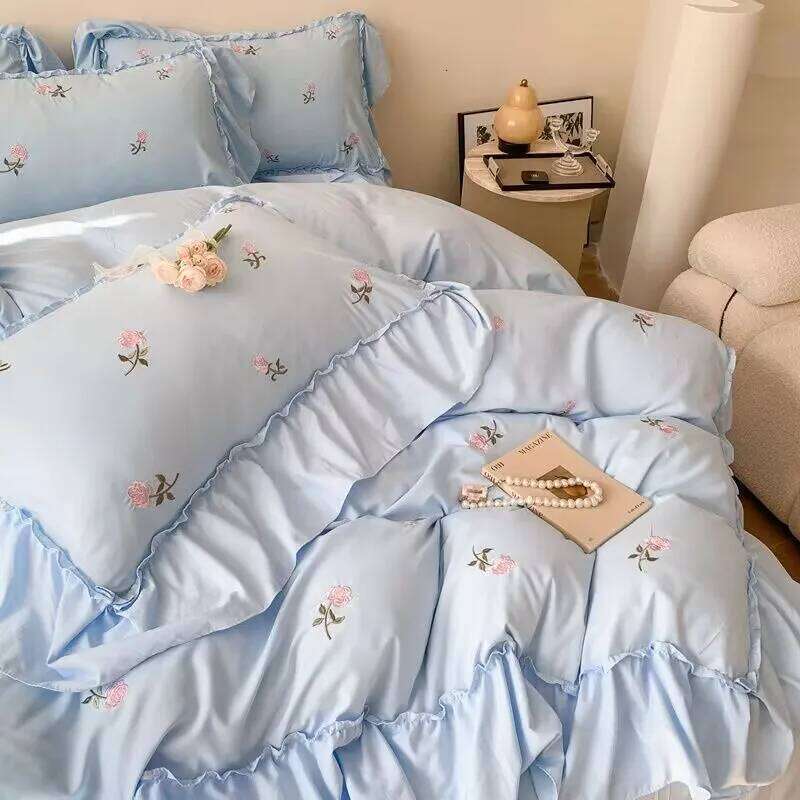 French Princess Bedding Sets Hepburn Style Bow Quilt Romantic Bedclothes Decor Woman Girls Bedroom Duvet Cover 4pcs W260302