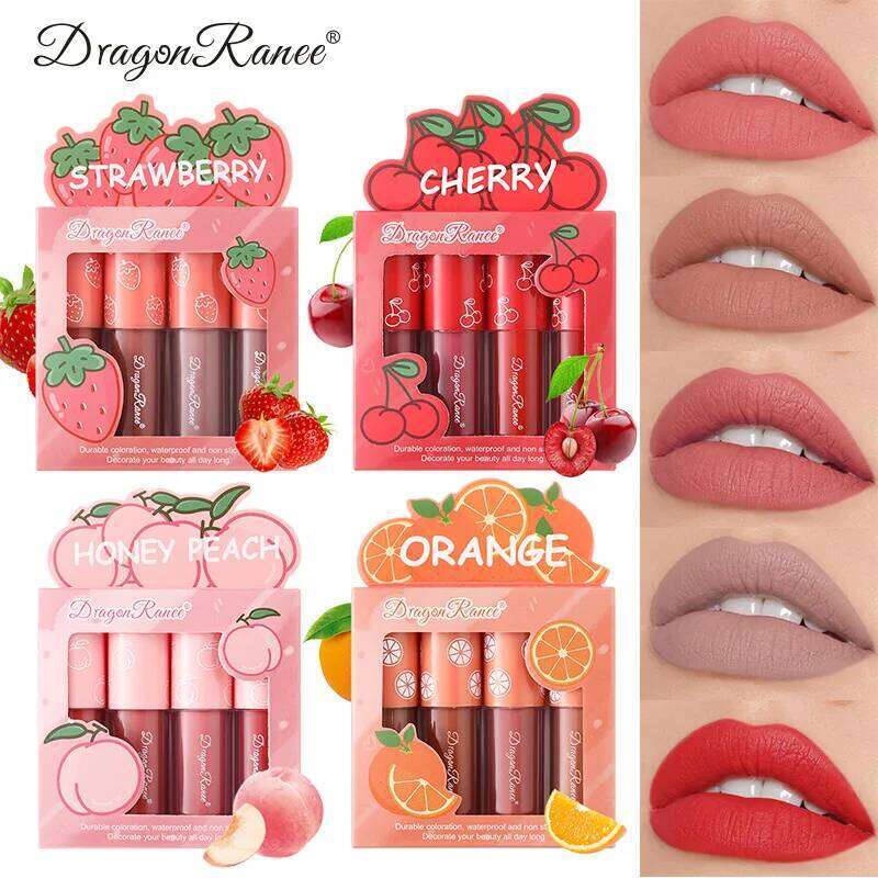 Mini Velvet Matte Gloss Set 4pcs Glaze Non-Stick Cup lipstick Long-Lasting Fruit Scented Lip Tint Makeup Lips Cosmetics H260302