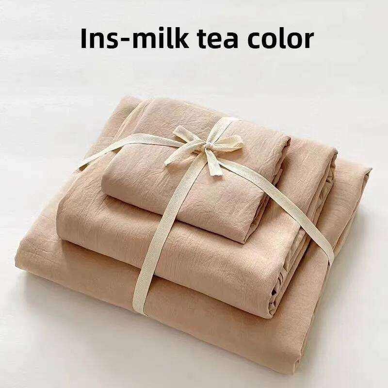 A-class washed cotton four piece solid color linen with bed sheet, down duvet cover, pillowcase, bedding set W260302 W260302