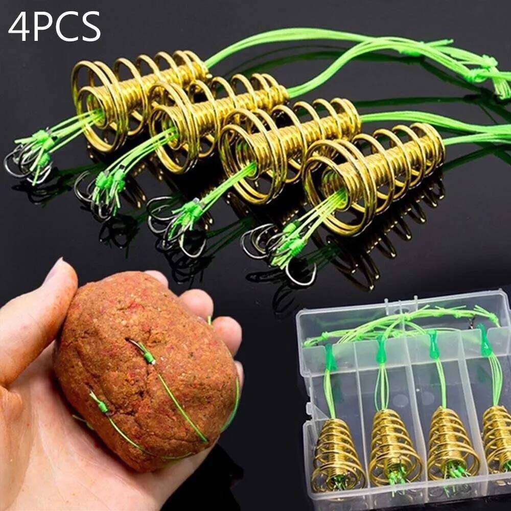 4PCS/box Explosion Fishing Spring Lure Green Line Bomb Anti-hanging End Throw Rod Hook Waist Drum Bait Cage Pesca Z260228
