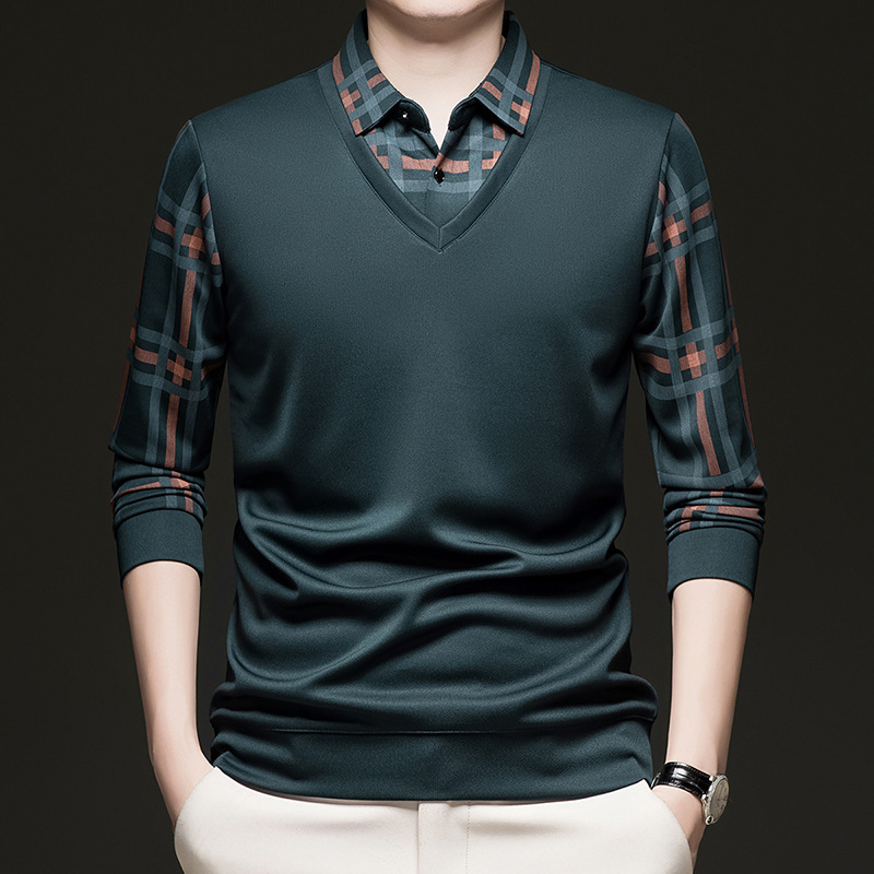 Luxury Brand Designer Clothes Spring And Autumn Mens Turn-Down Collar Faux Two-Piece POLO Shirt Business Mens Top With Plaid Sleeves T-Shirt For Men I