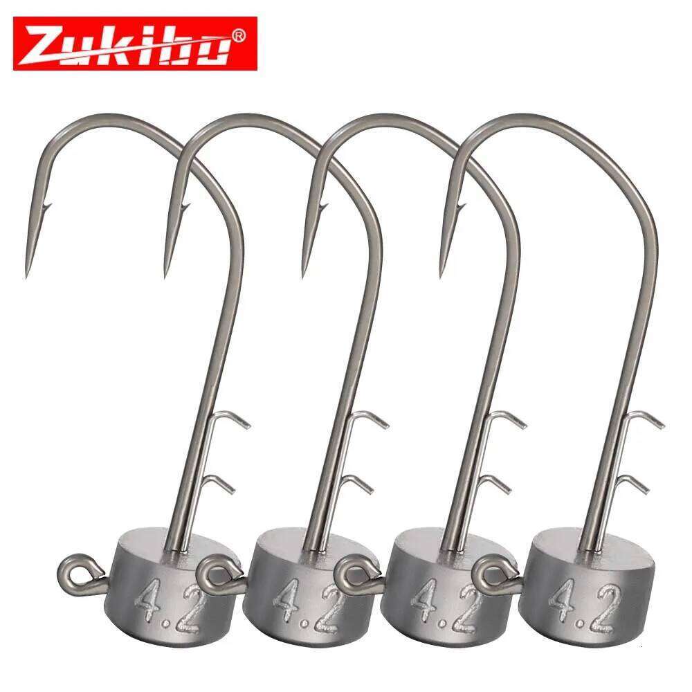 ZUKIBO Pro PTFE Ned Jig Heads10pcs Mushroom Double Barbed Sharp Hooks for Soft Worms Bass Trout Rockfish Tackle perch Z260228