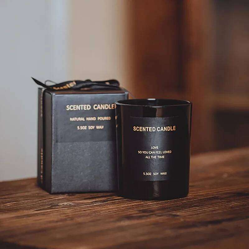 100% Natural Soy Wax Sandalwood Jar Black Scented Candles Glass Container Home Decorative Vase W260303