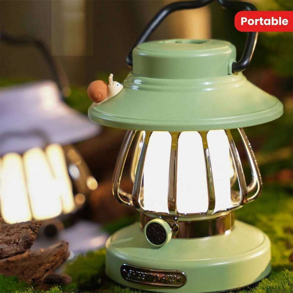 1pc Cartoon Snail Retro Portable Hanging Night Lamp USB Charging Decoration Light For Courtyard, Camping S260302