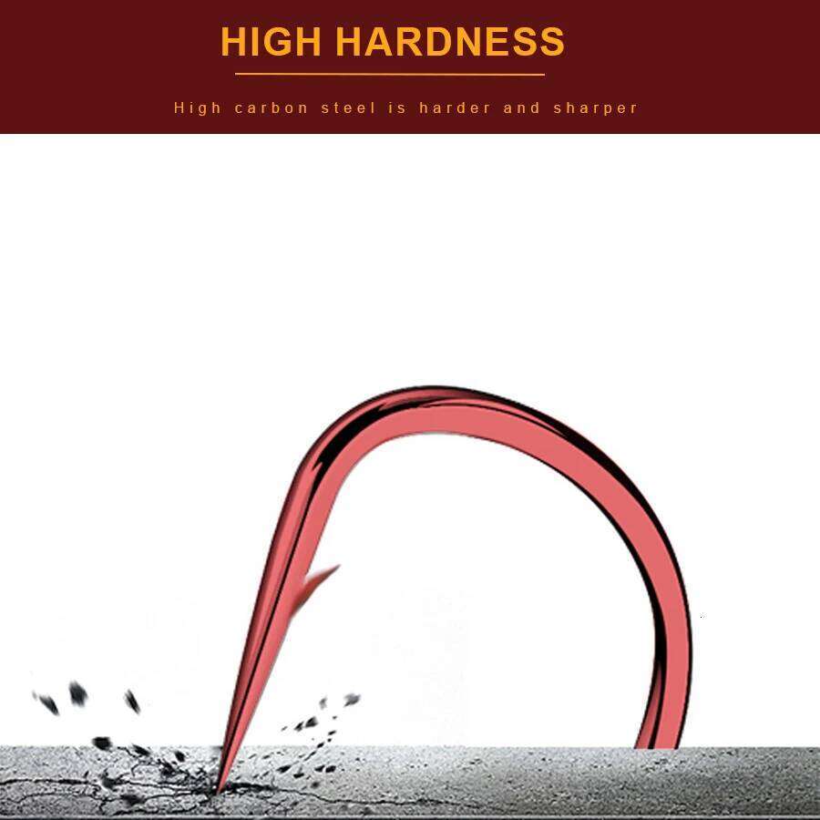 FTK Red Barbed High Carbon Steel Double Back Spiny Long Handle Fish Hook Fishing Accessories Tool Tackle Z260228