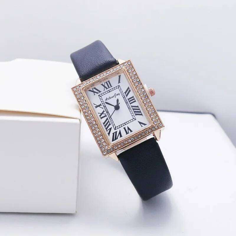 Square diamond studded women's strap rectangular Roman character small square watch XJ260303